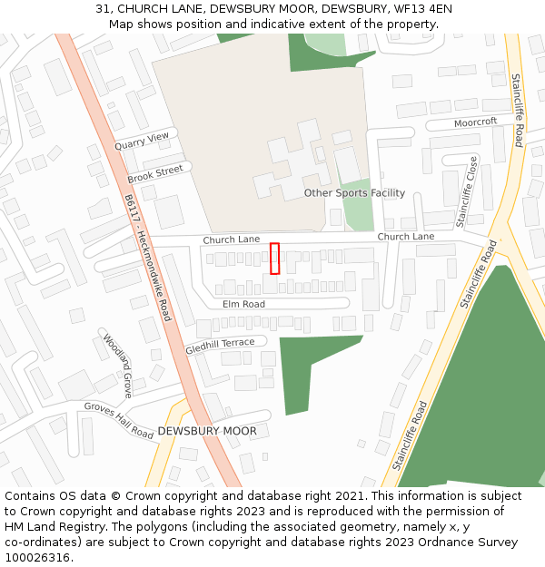 31, CHURCH LANE, DEWSBURY MOOR, DEWSBURY, WF13 4EN: Location map and indicative extent of plot