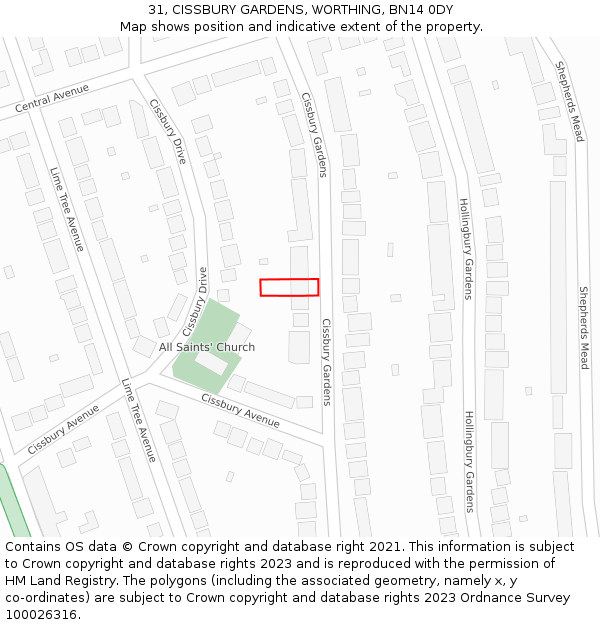 31, CISSBURY GARDENS, WORTHING, BN14 0DY: Location map and indicative extent of plot