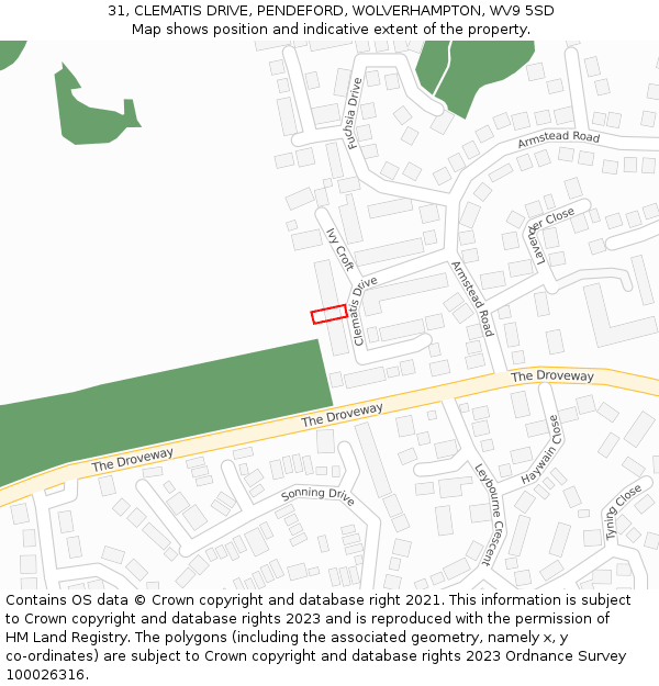 31, CLEMATIS DRIVE, PENDEFORD, WOLVERHAMPTON, WV9 5SD: Location map and indicative extent of plot