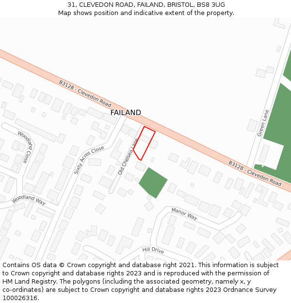 31, CLEVEDON ROAD, FAILAND, BRISTOL, BS8 3UG: Location map and indicative extent of plot