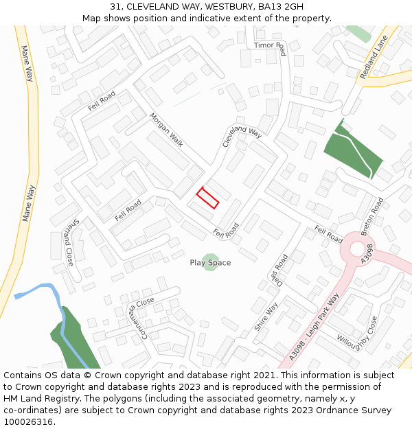 31, CLEVELAND WAY, WESTBURY, BA13 2GH: Location map and indicative extent of plot