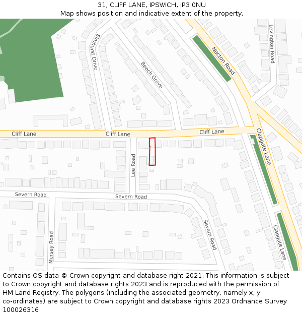 31, CLIFF LANE, IPSWICH, IP3 0NU: Location map and indicative extent of plot
