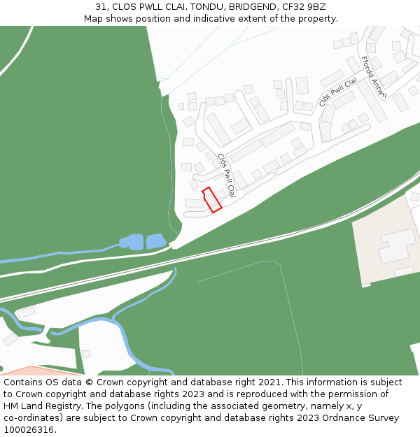 31, CLOS PWLL CLAI, TONDU, BRIDGEND, CF32 9BZ: Location map and indicative extent of plot