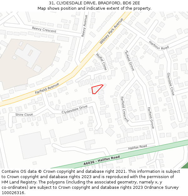 31, CLYDESDALE DRIVE, BRADFORD, BD6 2EE: Location map and indicative extent of plot
