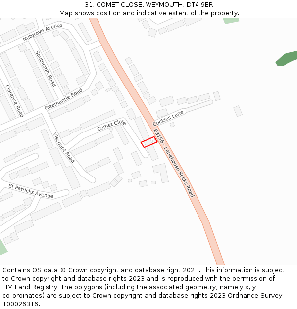 31, COMET CLOSE, WEYMOUTH, DT4 9ER: Location map and indicative extent of plot