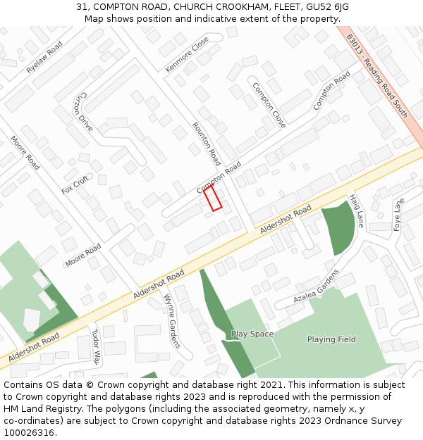 31, COMPTON ROAD, CHURCH CROOKHAM, FLEET, GU52 6JG: Location map and indicative extent of plot
