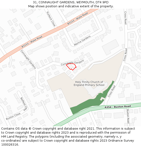 31, CONNAUGHT GARDENS, WEYMOUTH, DT4 9PD: Location map and indicative extent of plot