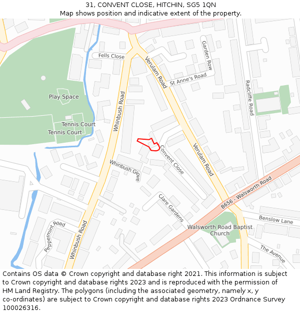 31, CONVENT CLOSE, HITCHIN, SG5 1QN: Location map and indicative extent of plot