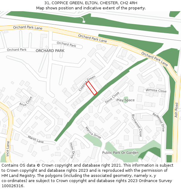 31, COPPICE GREEN, ELTON, CHESTER, CH2 4RH: Location map and indicative extent of plot