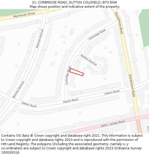 31, CORBRIDGE ROAD, SUTTON COLDFIELD, B73 6NW: Location map and indicative extent of plot