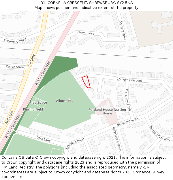 31, CORNELIA CRESCENT, SHREWSBURY, SY2 5NA: Location map and indicative extent of plot