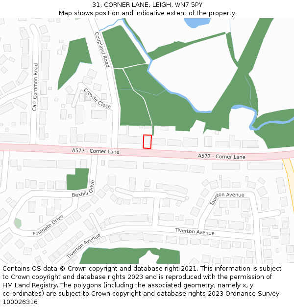31, CORNER LANE, LEIGH, WN7 5PY: Location map and indicative extent of plot