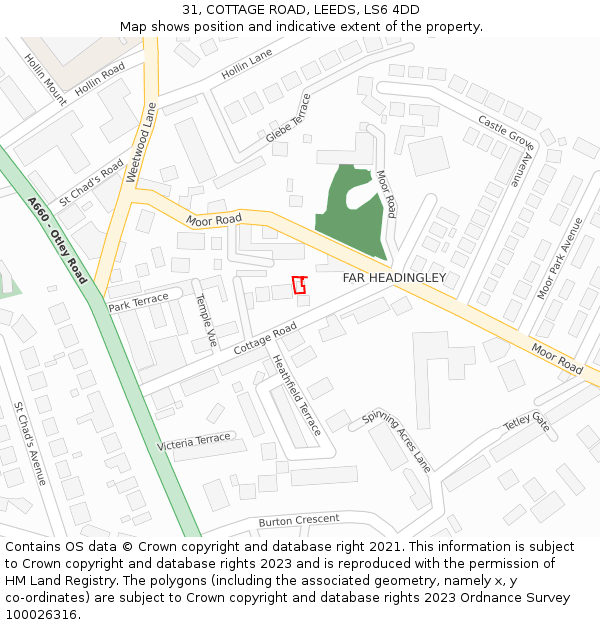31, COTTAGE ROAD, LEEDS, LS6 4DD: Location map and indicative extent of plot