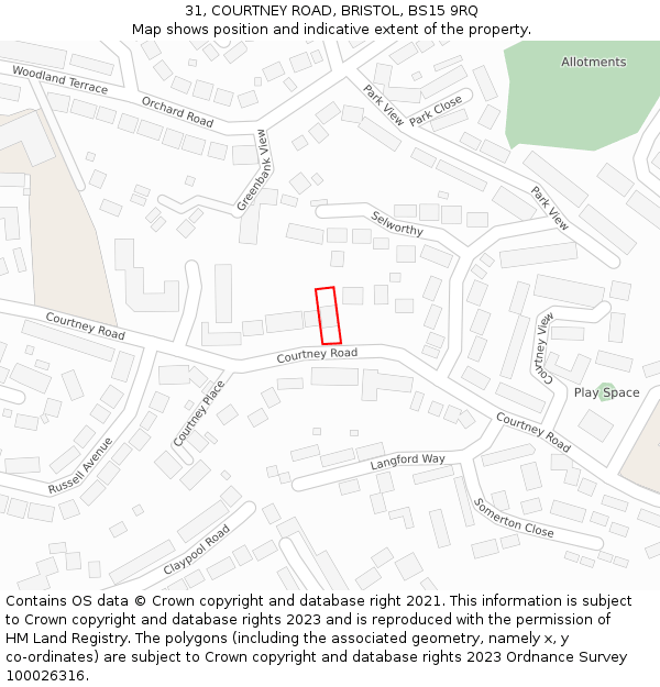 31, COURTNEY ROAD, BRISTOL, BS15 9RQ: Location map and indicative extent of plot