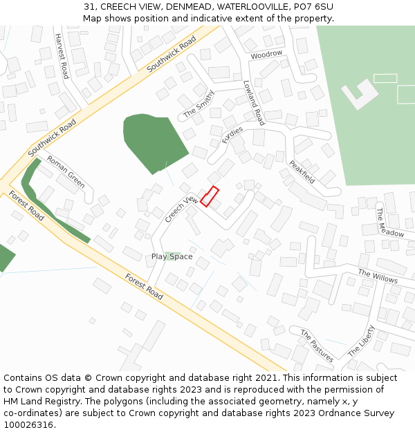 31, CREECH VIEW, DENMEAD, WATERLOOVILLE, PO7 6SU: Location map and indicative extent of plot