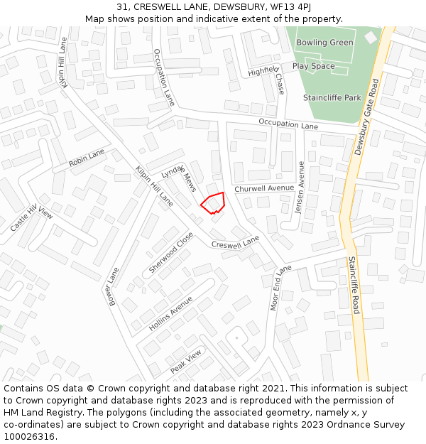 31, CRESWELL LANE, DEWSBURY, WF13 4PJ: Location map and indicative extent of plot