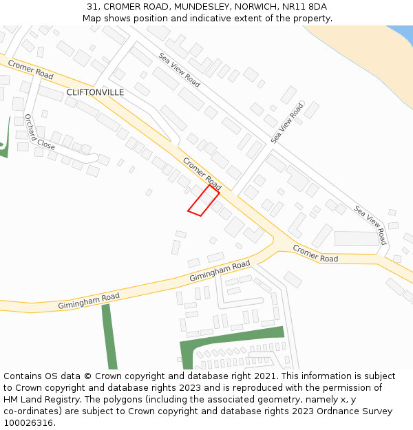 31, CROMER ROAD, MUNDESLEY, NORWICH, NR11 8DA: Location map and indicative extent of plot