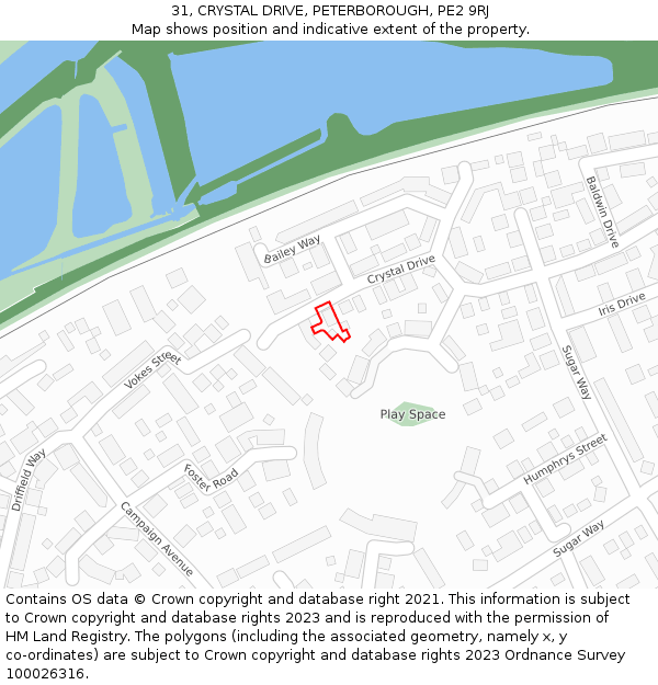 31, CRYSTAL DRIVE, PETERBOROUGH, PE2 9RJ: Location map and indicative extent of plot