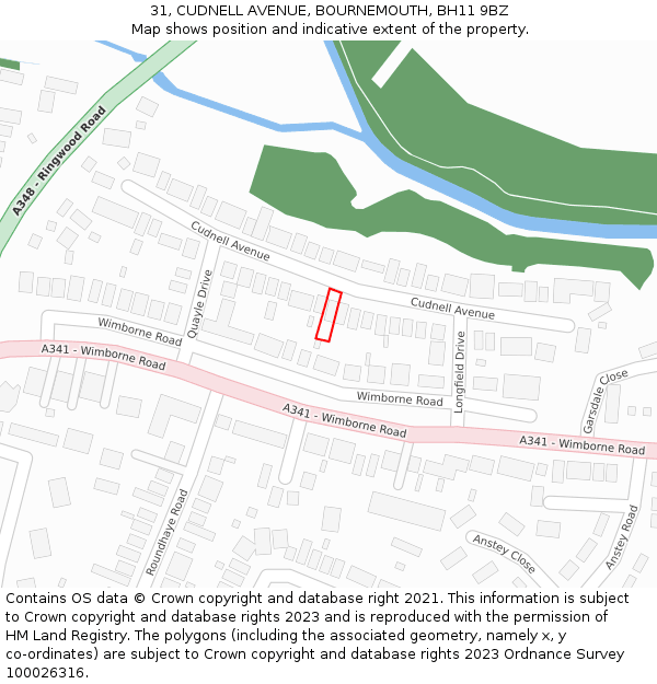 31, CUDNELL AVENUE, BOURNEMOUTH, BH11 9BZ: Location map and indicative extent of plot