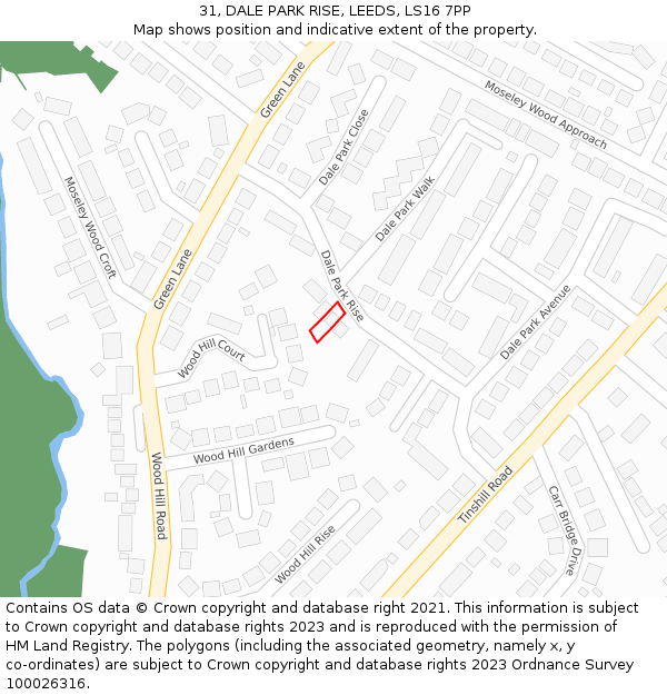 31, DALE PARK RISE, LEEDS, LS16 7PP: Location map and indicative extent of plot