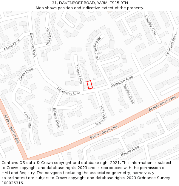 31, DAVENPORT ROAD, YARM, TS15 9TN: Location map and indicative extent of plot