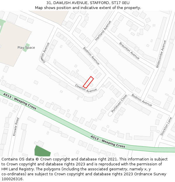 31, DAWLISH AVENUE, STAFFORD, ST17 0EU: Location map and indicative extent of plot
