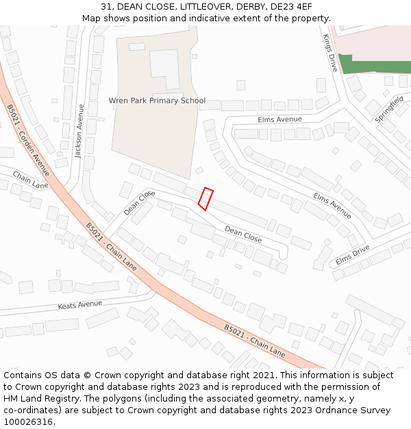 31, DEAN CLOSE, LITTLEOVER, DERBY, DE23 4EF: Location map and indicative extent of plot