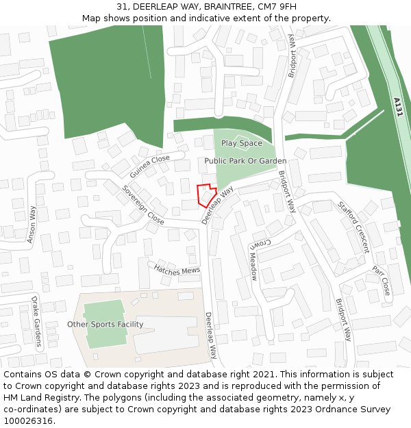 31, DEERLEAP WAY, BRAINTREE, CM7 9FH: Location map and indicative extent of plot