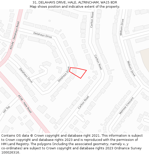 31, DELAHAYS DRIVE, HALE, ALTRINCHAM, WA15 8DR: Location map and indicative extent of plot