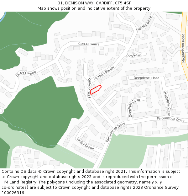 31, DENISON WAY, CARDIFF, CF5 4SF: Location map and indicative extent of plot
