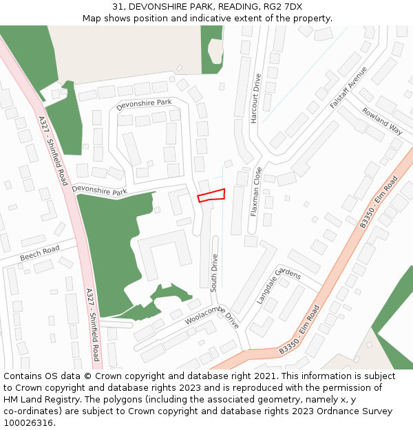 31, DEVONSHIRE PARK, READING, RG2 7DX: Location map and indicative extent of plot