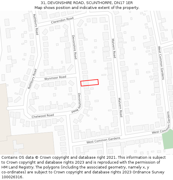 31, DEVONSHIRE ROAD, SCUNTHORPE, DN17 1ER: Location map and indicative extent of plot