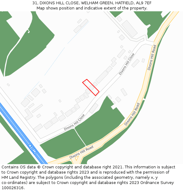 31, DIXONS HILL CLOSE, WELHAM GREEN, HATFIELD, AL9 7EF: Location map and indicative extent of plot