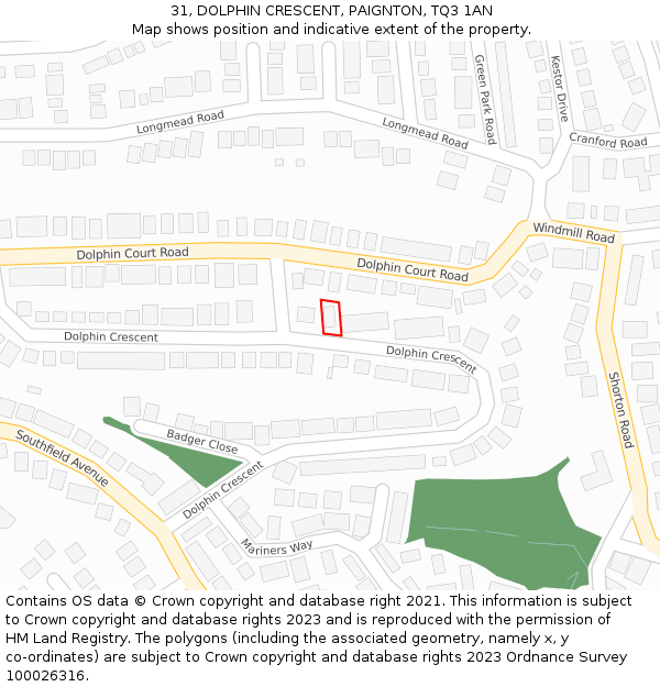 31, DOLPHIN CRESCENT, PAIGNTON, TQ3 1AN: Location map and indicative extent of plot