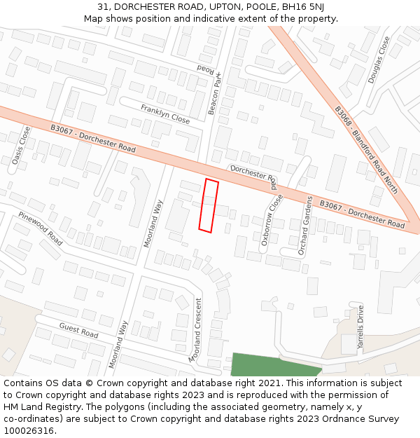 31, DORCHESTER ROAD, UPTON, POOLE, BH16 5NJ: Location map and indicative extent of plot