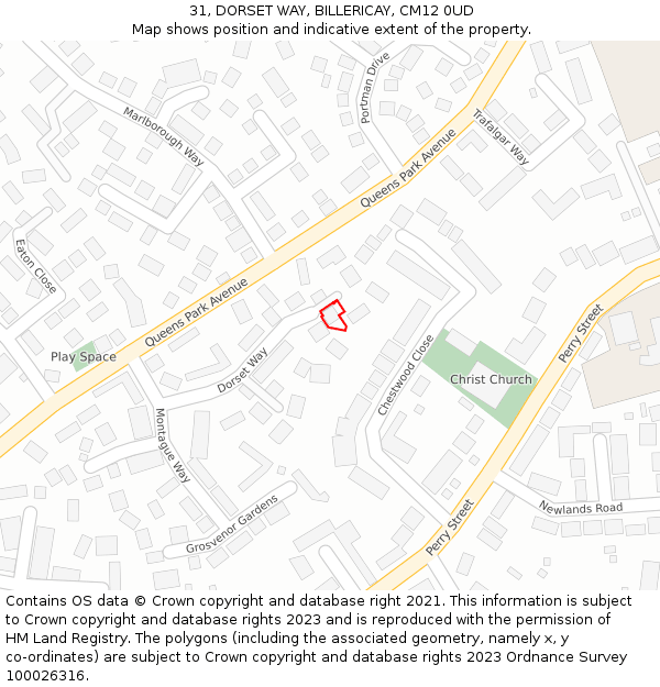 31, DORSET WAY, BILLERICAY, CM12 0UD: Location map and indicative extent of plot