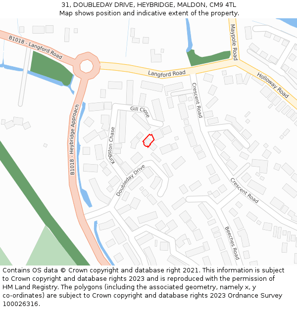 31, DOUBLEDAY DRIVE, HEYBRIDGE, MALDON, CM9 4TL: Location map and indicative extent of plot