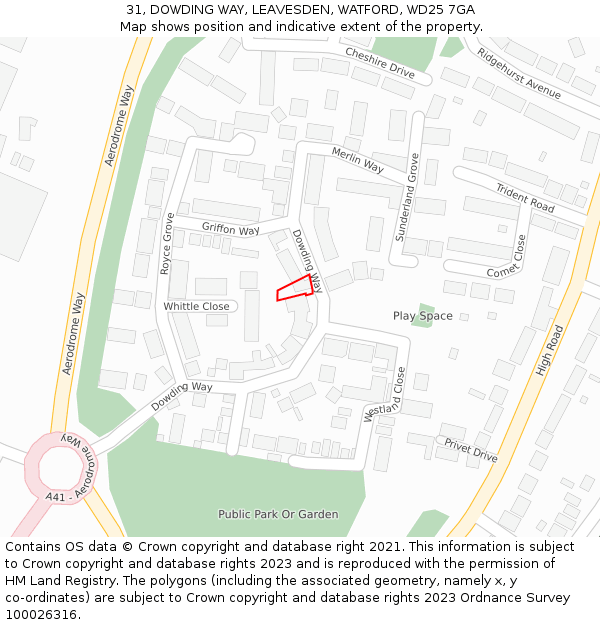 31, DOWDING WAY, LEAVESDEN, WATFORD, WD25 7GA: Location map and indicative extent of plot