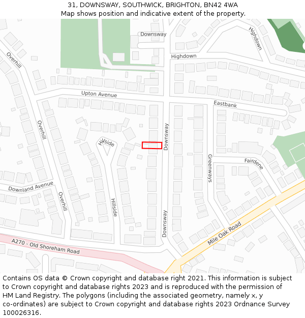 31, DOWNSWAY, SOUTHWICK, BRIGHTON, BN42 4WA: Location map and indicative extent of plot