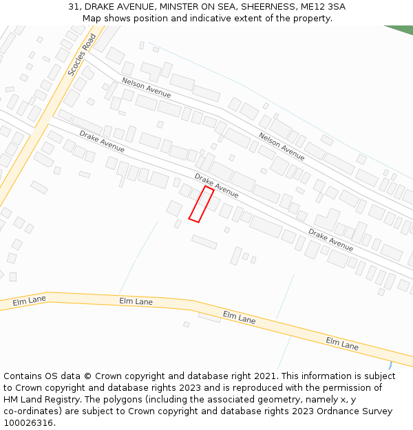 31, DRAKE AVENUE, MINSTER ON SEA, SHEERNESS, ME12 3SA: Location map and indicative extent of plot