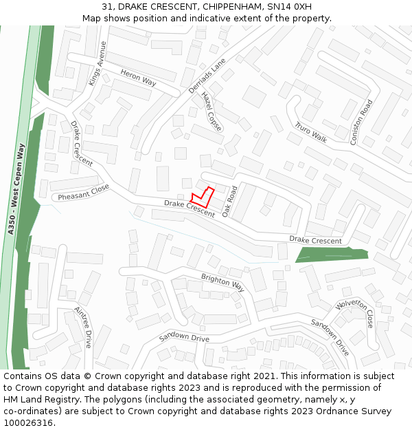31, DRAKE CRESCENT, CHIPPENHAM, SN14 0XH: Location map and indicative extent of plot