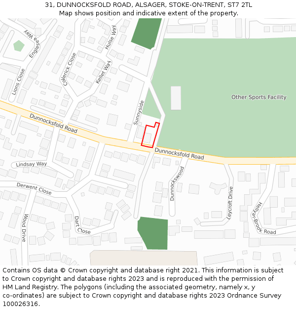 31, DUNNOCKSFOLD ROAD, ALSAGER, STOKE-ON-TRENT, ST7 2TL: Location map and indicative extent of plot