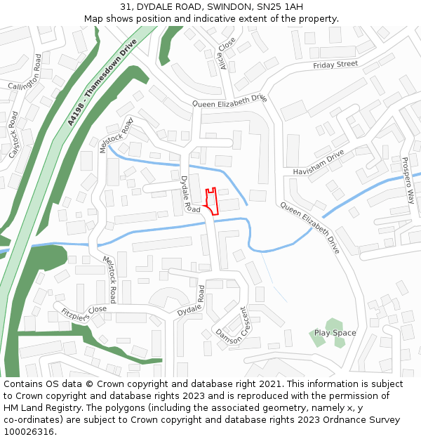 31, DYDALE ROAD, SWINDON, SN25 1AH: Location map and indicative extent of plot