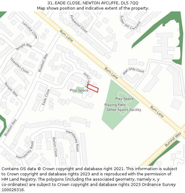 31, EADE CLOSE, NEWTON AYCLIFFE, DL5 7QQ: Location map and indicative extent of plot