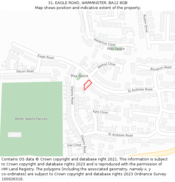 31, EAGLE ROAD, WARMINSTER, BA12 8GB: Location map and indicative extent of plot