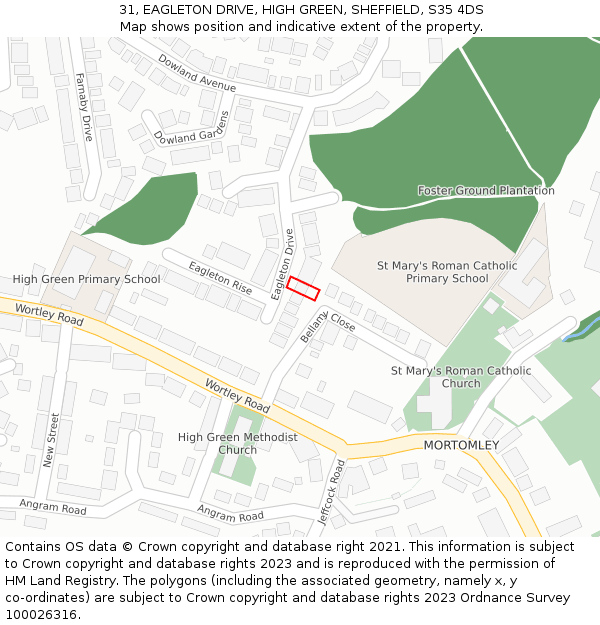31, EAGLETON DRIVE, HIGH GREEN, SHEFFIELD, S35 4DS: Location map and indicative extent of plot