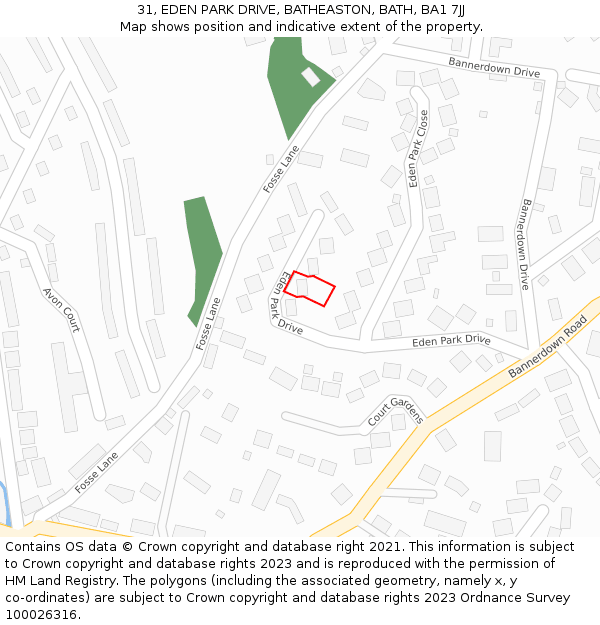 31, EDEN PARK DRIVE, BATHEASTON, BATH, BA1 7JJ: Location map and indicative extent of plot