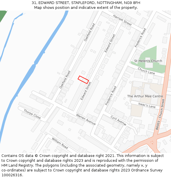 31, EDWARD STREET, STAPLEFORD, NOTTINGHAM, NG9 8FH: Location map and indicative extent of plot