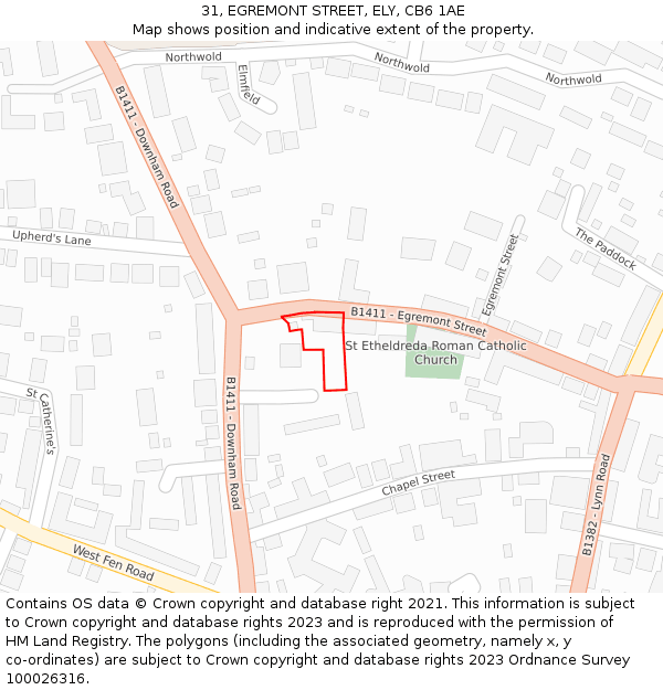 31, EGREMONT STREET, ELY, CB6 1AE: Location map and indicative extent of plot
