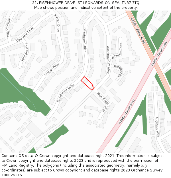 31, EISENHOWER DRIVE, ST LEONARDS-ON-SEA, TN37 7TQ: Location map and indicative extent of plot